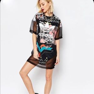 Adidas T-shirt dress w/ trefoil logo & floral